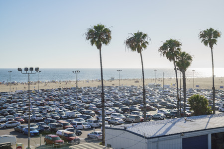 Many cars parked near the Santa Monica Beach at Los Angeles County, California, United Statesのeditorial素材