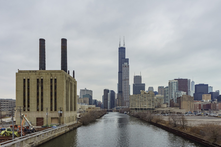 Union Power Station and Willis Tower at Chicago, Illinois, United Statesのeditorial素材
