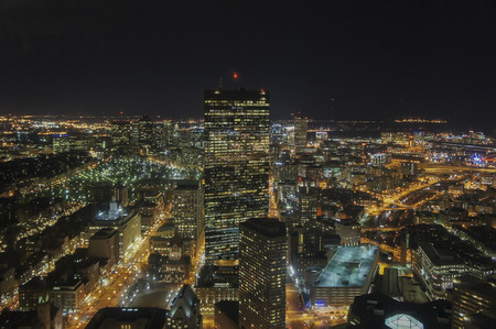 Boston, JAN 26: Night aerial view of the Boston cityscape on JAN 26, 2012 at Harvard Square, Boston, Massachusetts, Boston, United Statesのeditorial素材