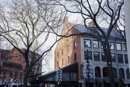 Boston, JAN 26: Exterior view of the Quincy Market on JAN 26, 2012 at Harvard Square, Boston, Massachusetts, Boston, United Statesのeditorial素材