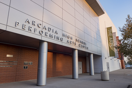 Arcadia, OCT 15: Exterior view of the Arcadia High School Performance Arts Center on OCT 15, 2017 at Arcadia, Los Angeles County, Californiaのeditorial素材