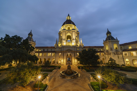 Night view of The beautiful Pasadena City Hall at Los Angeles, California, United Statesのeditorial素材