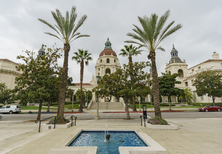 Afternoon cloudy view of The beautiful Pasadena City Hall at Los Angeles, California, United Statesのeditorial素材