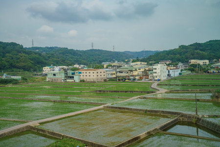 Taipei, AUG 19: The scenic on the way to Taoyuan Airport MRT station on AUG 19, 2017 at Taipei, Taiwanのeditorial素材