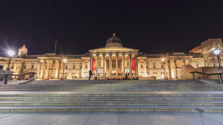 London, NOV 13: Night view of the famous The National Gallery on NOV 13, 2015 at London, United Kingdomのeditorial素材