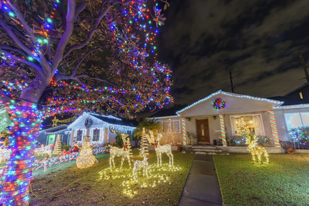 Los Angeles, DEC 20: Night view of beautiful Christmas in Candy Cane Lane on DEC 20, 2017 at Los Angeles, California, United Statesのeditorial素材