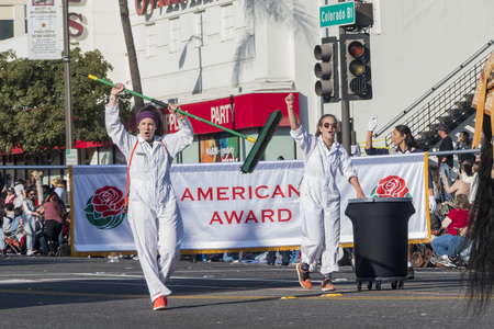 Pasadena,  JAN 1: Volunteer cleaner in the famous Rose Parade - America's New Year Celebration on JAN 1, 2017 at Pasadena, California, United Statesのeditorial素材