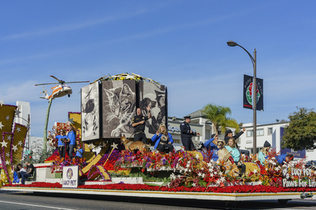 Pasadena,  JAN 1: Pet related float in the famous Rose Parade - America's New Year Celebration on JAN 1, 2017 at Pasadena, California, United Statesのeditorial素材