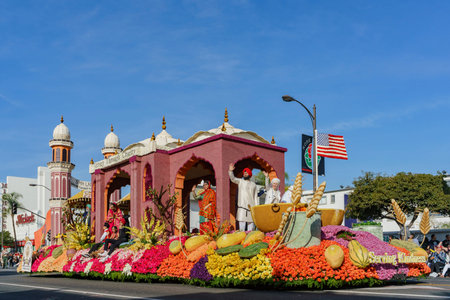 Pasadena,  JAN 1: Indian style, Leishman Public Spirit Award float in the famous Rose Parade -...