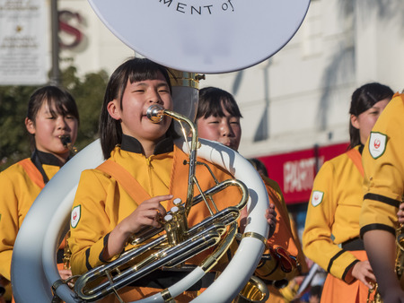 Pasadena,  JAN 1: Japanese Kyoto Tachiba High School band show in the famous Rose Parade on JAN 1, 2017 at Pasadena, California, United Statesのeditorial素材