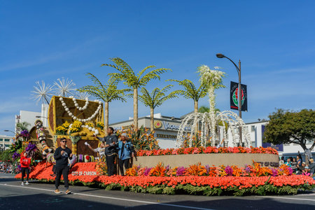 Pasadena,  JAN 1: City of Carson's float in the Rose Parade - America's New Year Celebration on JAN...