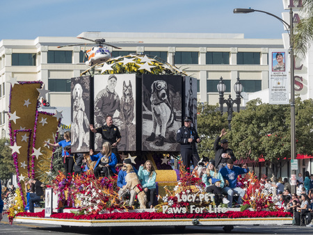 Pasadena,  JAN 1: Pet related float in the famous Rose Parade - America's New Year Celebration on JAN 1, 2017 at Pasadena, California, United Statesのeditorial素材