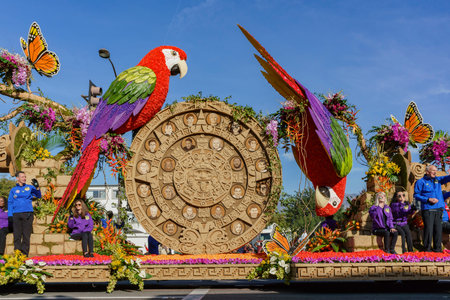Pasadena,  JAN 1: The sun stone style float in the famous Rose Parade - America's New Year...