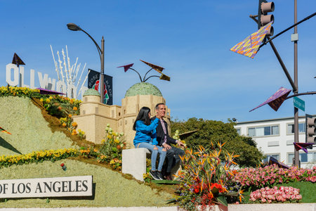 Pasadena,  JAN 1: LAX style float and Mayor of Los Angeles in the famous Rose Parade - America's New...