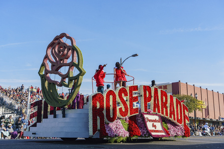Pasadena,  JAN 1: Rose parade colorful float - America's New Year Celebration on JAN 1, 2017 at Pasadena, California, United Statesのeditorial素材