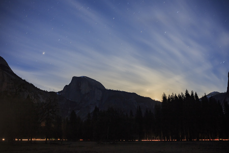 Night view of the famous Half Dome in Yosemite National Park, Californiaの写真素材