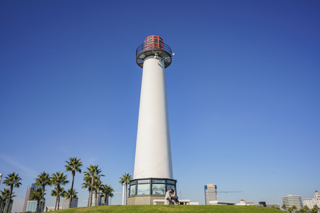 Long Beach, DEC 15: Beautiful light house around Rainbow Harbor on DEC, 15 at Long Beach, California, U.S.A.のeditorial素材