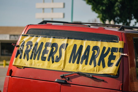 Los Angeles, JAN 21: Sign of farmers market in Tempel City on JAN 21, 2018 at Los Angeles,...