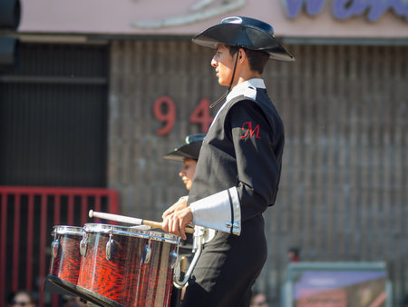 Los Angeles, FEB 17: Marching band at Golden Dragon Parade on FEB 17, 2018 at Los Angeles,...