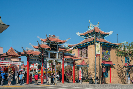 Los Angeles, FEB 17: Chinese New Year decoration of China Town on FEB 17, 2018 at Los Angeles, Californiaのeditorial素材