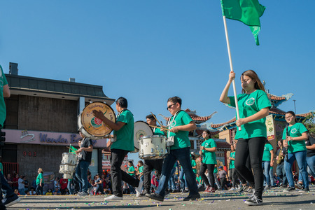 Los Angeles, FEB 17: Marching band at Golden Dragon Parade on FEB 17, 2018 at Los Angeles, Californiaのeditorial素材