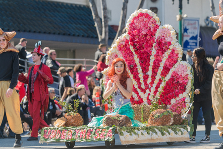 Temple City, FEB 24: Marching band performance of the famous 74th Camellia Festival Parade on FEB 24, 2018 at Temple City, Los Angeles County, Californiaのeditorial素材