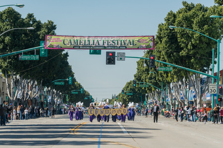 Temple City, FEB 24: Marching band performance of the famous 74th Camellia Festival Parade on FEB 24, 2018 at Temple City, Los Angeles County, Californiaのeditorial素材