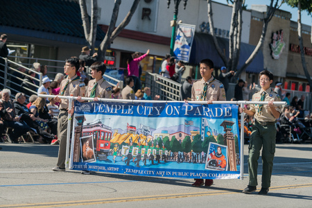 Temple City, FEB 24: Marching band performance of the famous 74th Camellia Festival Parade on FEB 24, 2018 at Temple City, Los Angeles County, Californiaのeditorial素材