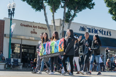 Temple City, FEB 24: Marching band performance of the famous 74th Camellia Festival Parade on FEB 24, 2018 at Temple City, Los Angeles County, Californiaのeditorial素材