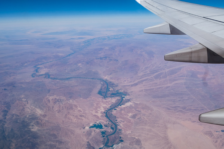 Aerial view of the Colorado River, border of California and Arizonaの写真素材