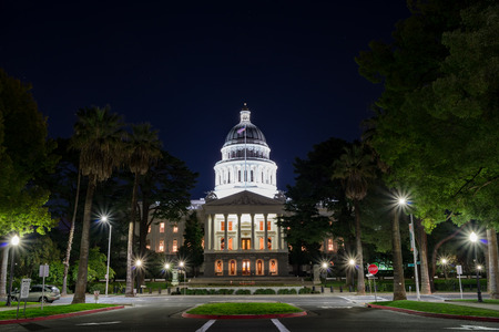 Night view of the historical California State Capitol  at Sacramento, Californiaのeditorial素材