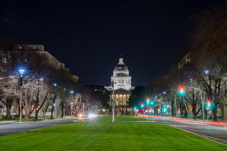 Night view of the historical California State Capitol  at Sacramento, Californiaのeditorial素材