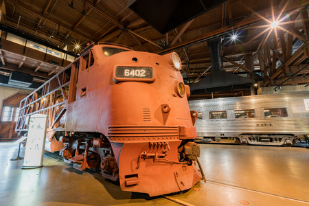 Sacramento, FEB 22: Interior view of the California State Railroad Museum on FEB 22, 2018 at Sacramento, Californiaのeditorial素材