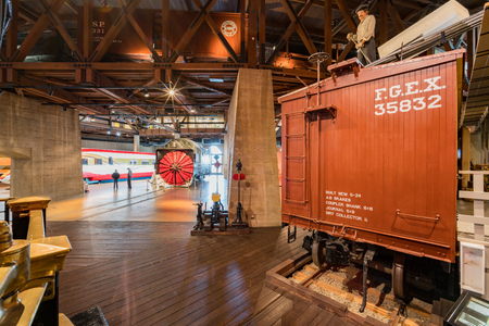 Sacramento, FEB 22: Interior view of the California State Railroad Museum on FEB 22, 2018 at Sacramento, Californiaのeditorial素材
