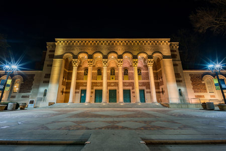 Exterior night view of the beautiful Sacramento Memorial Auditorium, California
