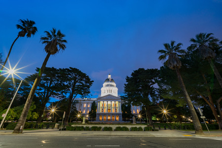 Night view of the historical California State Capitol  at Sacramento, Californiaのeditorial素材