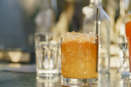 Close shot of a cup of delicious cocktail, drink at Los Angelesの写真素材