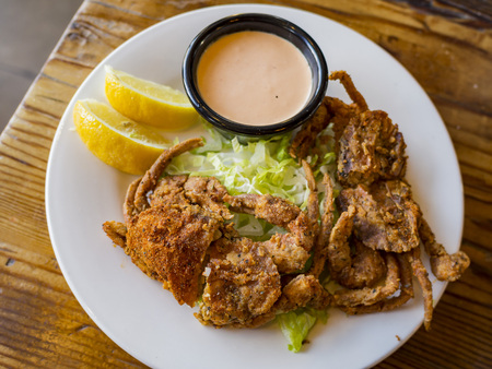 Close up shot of deep fried soft shell crabの写真素材