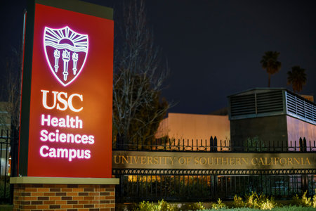 Los Angeles, MAR 7: Night view of the USC Health Sciences Campus sign on MAR 7, 2018 at Los Angeles