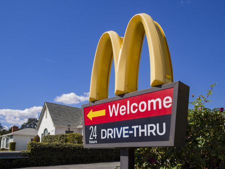 Temple City, MAR 15: Exterior view of the famous Mcdonald Drive Thru sign on MAR 15, 2018 at Temple City, Los Angeles County, Californiaのeditorial素材