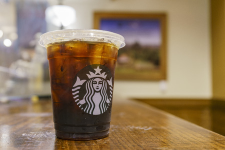 Los Angeles, MAR 3: Close up shot of a cup of Starbucks ice coffee on MAR 3, 2018 at Los Angeles