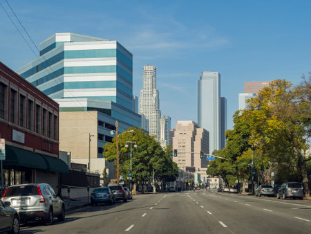 Los Angeles, FEB 11: Morning view of the skyscrapers on FEB 11, 2018 at Los Angeles, California