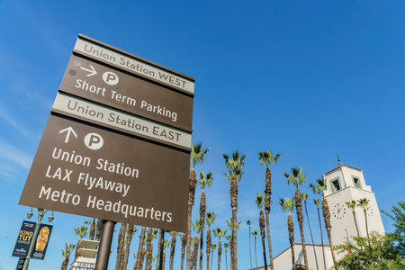 Los Angeles, MAR 3: The famous Union Station sign on MAR 3, 2018 at Los Angelesのeditorial素材