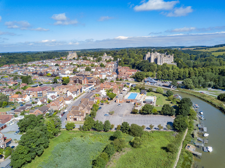 Aerial view of the historical Arundle Castle at United Kingdomの写真素材