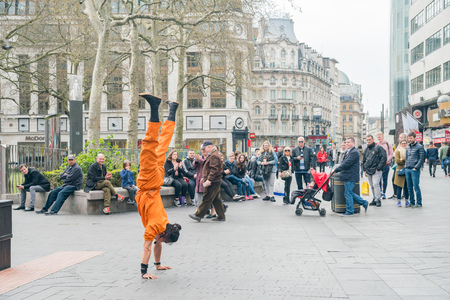 London, APR 15: Chinese artist performing kuanfu show in Leicester Square on APR 15, 2018 at London, United Kingdomのeditorial素材