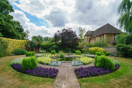 Beautiful garden near the famous Christ Church Cathedral at Oxford, United Kingdomのeditorial素材