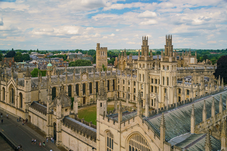 Aerial view of the All Souls College and Oxford cityscape from the top of University Church of St Mary the Virgin at United Kingdomのeditorial素材