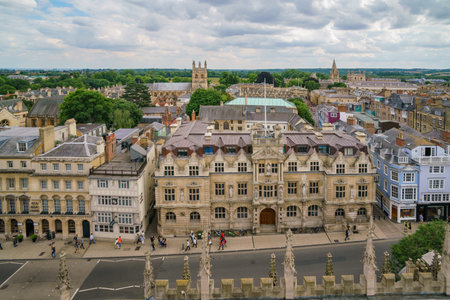 Aerial view of the Oxford cityscape from the top of University Church of St Mary the Virgin at United Kingdomのeditorial素材
