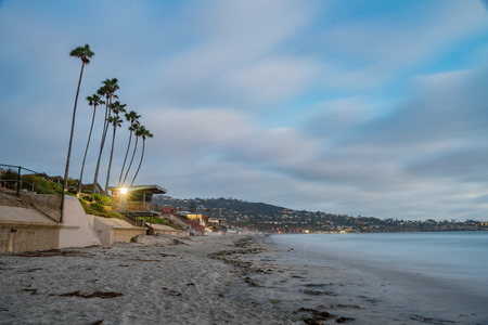 night view of the Scripps Beach and cityscape at San Diego, Californiaのeditorial素材