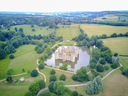 Aerial view of the historical Bodiam Castle at West Sussex, United Kingdomのeditorial素材